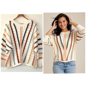 Maurices Chenille Stripped Dolman Sweater Multicolor Crochet Size XL Cozy Comfy